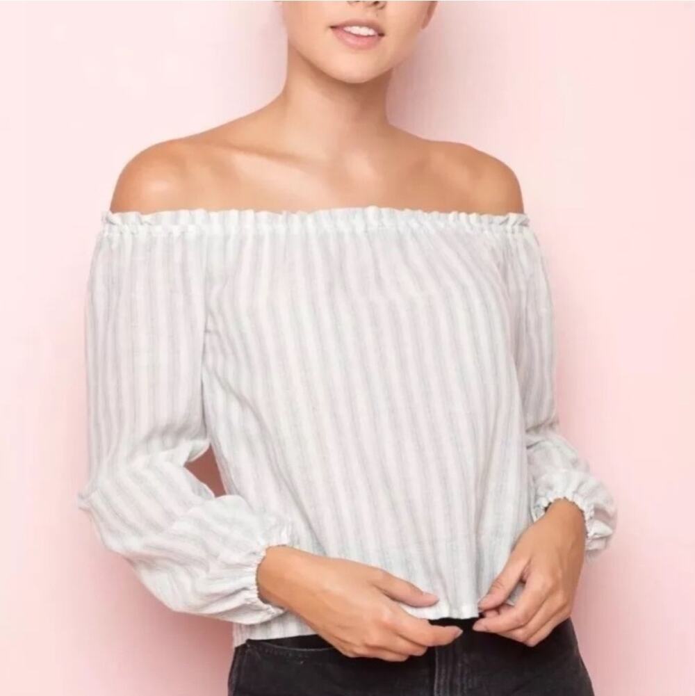 Brandy Melville Theia Off The Shoulder Striped Long Sleeve Top Blue White Small